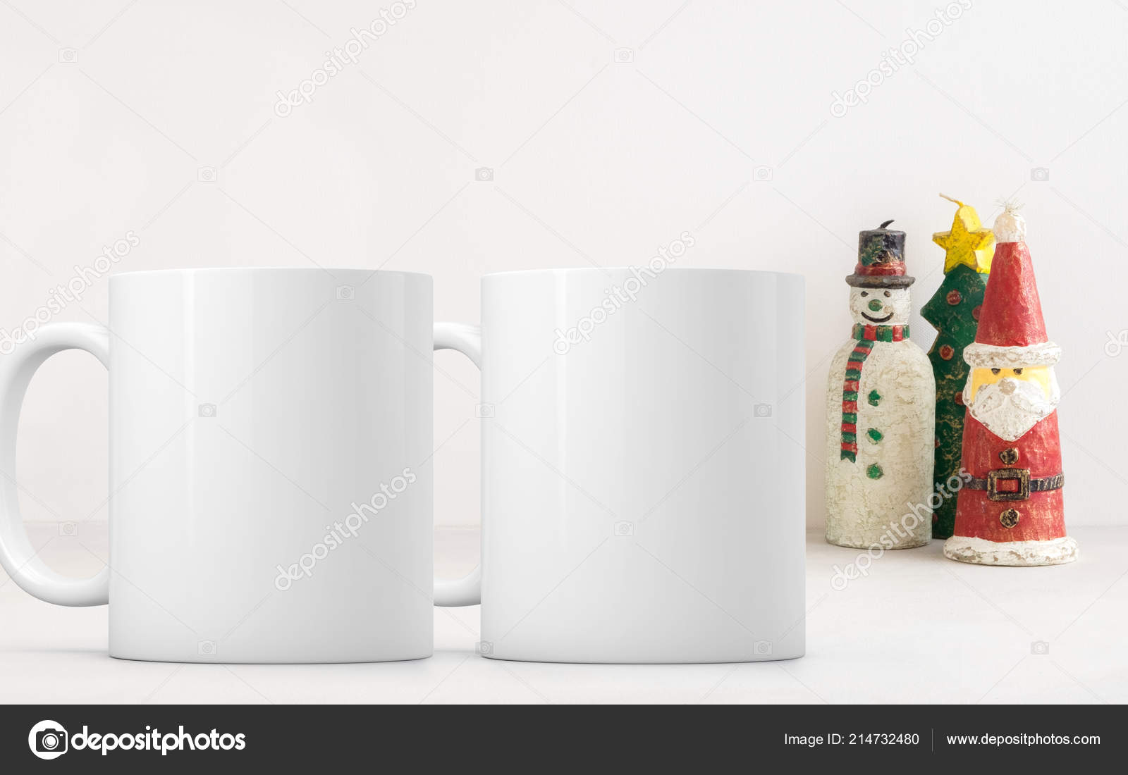 Christmas Mug Mock Two White Blank Coffee Mugs Add Custom Stock Photo by  ©Capdesign 214732480